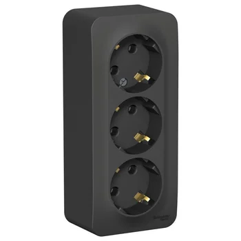 Розетка 3-м ОП Blanca 16А IP20 250В с заземл. без защ. шторок с изолир. пластиной антрацит SE BLNRA0