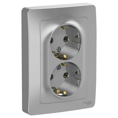 Розетка 2-м СП Blanca 16А IP20 250В с заземл. без защ. шторок алюм. SE BLNRS001023 Розетка 2-м СП Blanca 16А IP20 250В с заземл. без защ. шторок алюм. SE BLNRS001023