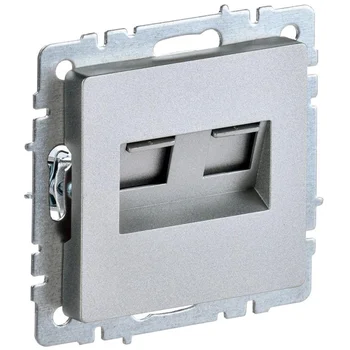 Розетка компьютерная двойная СП RJ45 кат.5E BRITE РК10-2-БрА алюм. IEK BR-K20-1-K47 Розетка компьютерная двойная СП RJ45 кат.5E BRITE РК10-2-БрА алюм. IEK BR-K20-1-K47