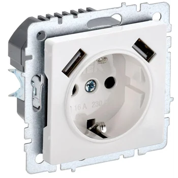 Розетка BRITE РЮш10-2-БрБ 16А с USB A+A 3.1А с заземл. защ. шторки бел. IEK BR-R14-16-U21-D31-K01 Розетка BRITE РЮш10-2-БрБ 16А с USB A+A 3.1А с заземл. защ. шторки бел. IEK BR-R14-16-U21-D31-K01
