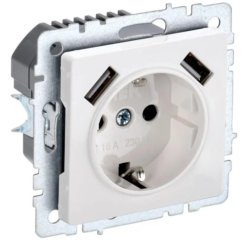 Розетка BRITE РЮш10-2-БрБ 16А с USB A+A 3.1А с заземл. защ. шторки бел. IEK BR-R14-16-U21-D31-K01 Розетка BRITE РЮш10-2-БрБ 16А с USB A+A 3.1А с заземл. защ. шторки бел. IEK BR-R14-16-U21-D31-K01