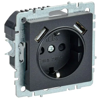 Розетка BRITE РЮш10-2-БрЧ 16А с USB A+A 3.1А с заземл. защ. шторки черн. IEK BR-R14-16-U21-D31-K02 Розетка BRITE РЮш10-2-БрЧ 16А с USB A+A 3.1А с заземл. защ. шторки черн. IEK BR-R14-16-U21-D31-K02