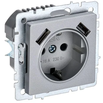 Розетка BRITE РЮш10-2-БрА 16А с USB A+A 3.1А с заземл. защ. шторки алюм. IEK BR-R14-16-U21-D31-K47 Розетка BRITE РЮш10-2-БрА 16А с USB A+A 3.1А с заземл. защ. шторки алюм. IEK BR-R14-16-U21-D31-K47