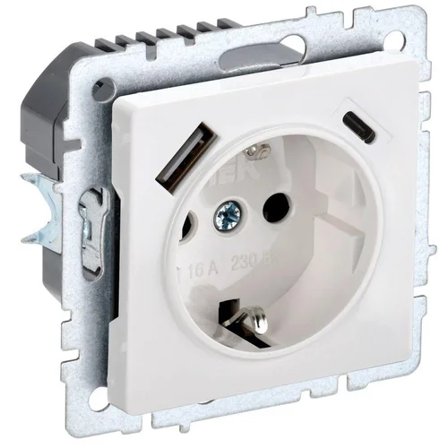Розетка BRITE РЮш11-1-БрБ 16А с USB A+C 18Вт с заземл. защ. шторки бел. IEK BR-R14-16-U22-018-K01
