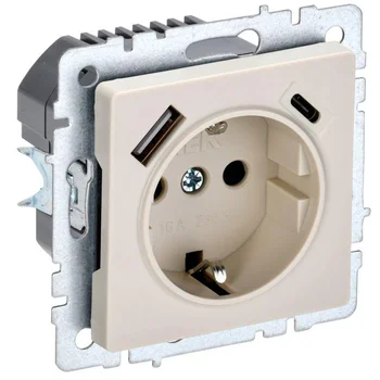 Розетка BRITE РЮш11-1-БрКр 16А с USB A+C 18Вт с заземл. защ. шторки беж. IEK BR-R14-16-U22-018-K10 Розетка BRITE РЮш11-1-БрКр 16А с USB A+C 18Вт с заземл. защ. шторки беж. IEK BR-R14-16-U22-018-K10