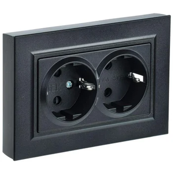 Розетка 2-м СП BRITE РС12-3-БрЧ 16А в сборе с заземл. без защ. шторок черн. IEK BR-R21-16-K02-F