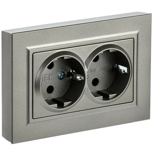 Розетка 2-м СП BRITE РС12-3-БрШ 16А в сборе с заземл. без защ. шторок шампань IEK BR-R21-16-K37-F Розетка 2-м СП BRITE РС12-3-БрШ 16А в сборе с заземл. без защ. шторок шампань IEK BR-R21-16-K37-F
