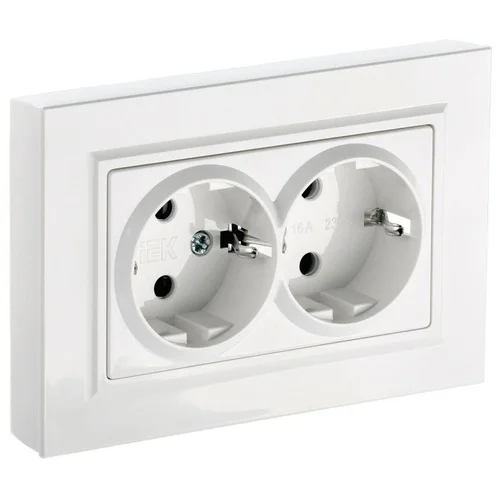 Розетка 2-м СП BRITE РСш12-3-БрБ 16А в сборе с заземл. защ. шторки бел. IEK BR-R24-16-K01-F