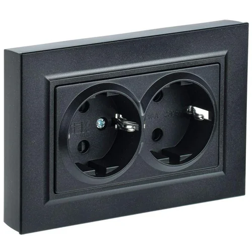Розетка 2-м СП BRITE РСш12-3-БрЧ 16А в сборе с заземл. защ. шторки черн. IEK BR-R24-16-K02-F
