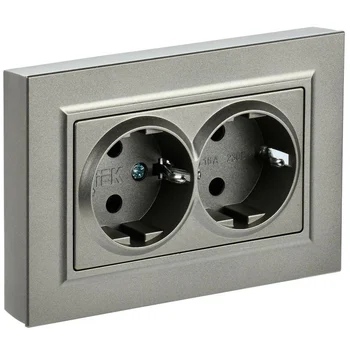 Розетка 2-м СП BRITE РСш12-3-БрШ 16А в сборе с заземл. защ. шторки шампань IEK BR-R24-16-K37-F