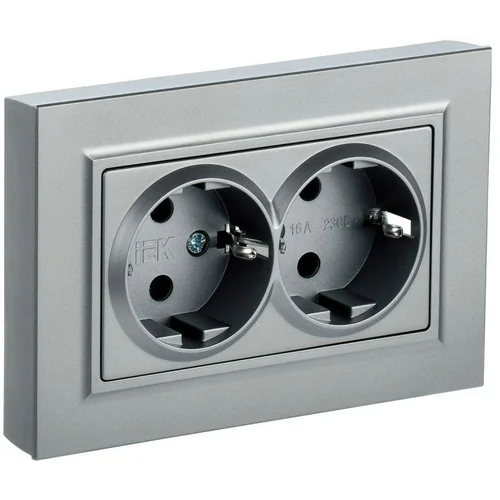 Розетка 2-м СП BRITE РСш12-3-БрА 16А в сборе с заземл. защ. шторки алюм. IEK BR-R24-16-K47-F