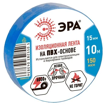 Изолента ПВХ 15ммх10м син. (10/500) (уп.10шт) ЭРА C0036557 Изолента ПВХ 15ммх10м син. (10/500) (уп.10шт) ЭРА C0036557