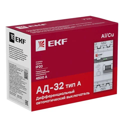 Выключатель автоматический дифференциального тока 2п (1P+N) 25А 30мА тип A АД-32 PROxima EKF DA32-25 Выключатель автоматический дифференциального тока 2п (1P+N) 25А 30мА тип A АД-32 PROxima EKF DA32-25