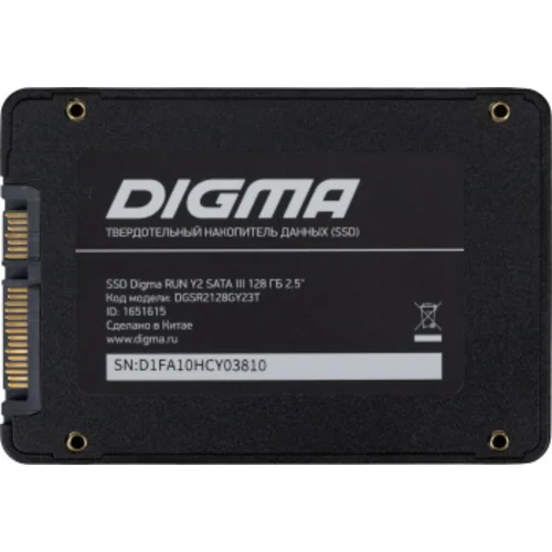 Накопитель SSD Digma SATA-III 128GB DGSR2128GY23T Run Y2 2.5" Накопитель SSD Digma SATA-III 128GB DGSR2128GY23T Run Y2 2.5"
