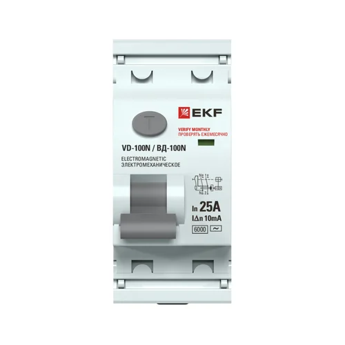 Выключатель дифференциального тока 2п 25А 10мА тип AC 6кА ВД-100N электромех. PROxima EKF E1026M2510