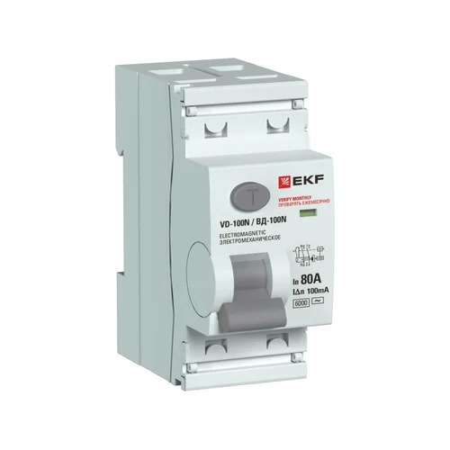 Выключатель дифференциального тока 2п 80А 100мА тип AC 6кА ВД-100N электромех. PROxima EKF E1026M801