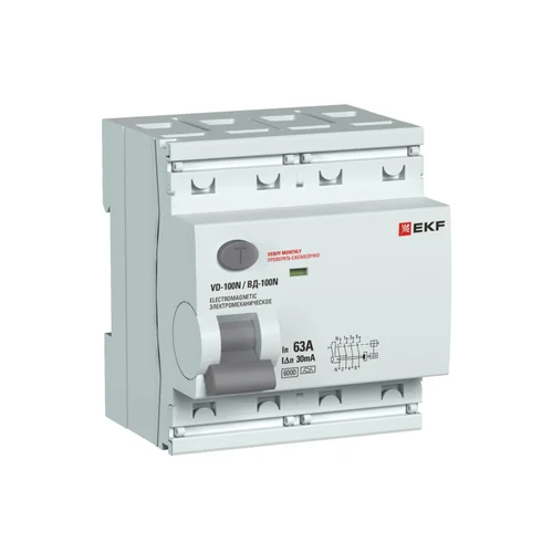 Выключатель дифференциального тока 4п 63А 30мА тип A 6кА ВД-100N электромех. PROxima EKF E1046MA6330