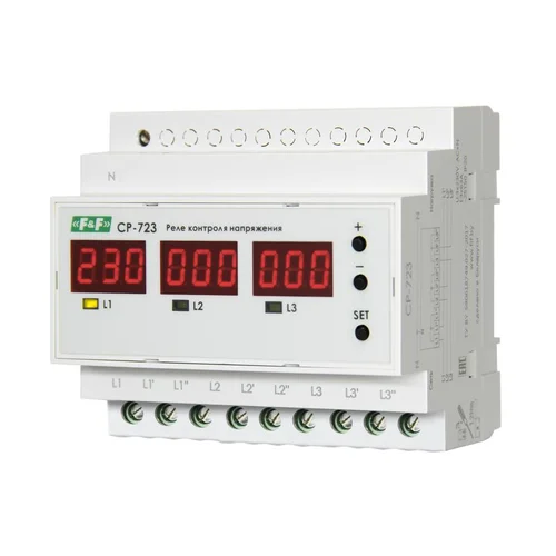 Реле контроля напряжения CP-723 (трехфазное; два режима работы - три однофазных реле или трехфазное