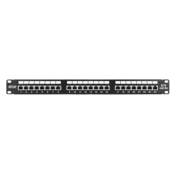 Коммутационная панель NETLAN 19", 1U, 24 порта, Кат.5e (Класс D), 100МГц, RJ45/8P8C, 110/KRONE, T568A/B, экранированная, черная Коммутационная панель NETLAN 19", 1U, 24 порта, Кат.5e (Класс D), 100МГц, RJ45/8P8C, 110/KRONE, T568A/B, экранированная, черная