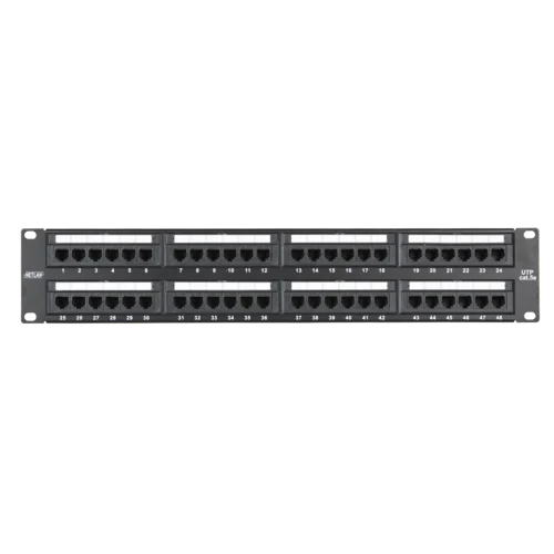 Коммутационная панель NETLAN 19", 2U, 48 портов, Кат.5e (Класс D), 100МГц, RJ45/8P8C, 110/KRONE, T568A/B, неэкранированная, черная Коммутационная панель NETLAN 19", 2U, 48 портов, Кат.5e (Класс D), 100МГц, RJ45/8P8C, 110/KRONE, T568A/B, неэкранированная, черная