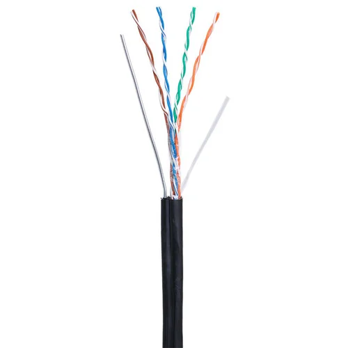 Кабель NETLAN U/UTP 4 пары, Кат.5e (Класс D), 100МГц, одножильный, BC (чистая медь), внешний, PE до -40C, с одножильным тросом, черный, 305м Кабель NETLAN U/UTP 4 пары, Кат.5e (Класс D), 100МГц, одножильный, BC (чистая медь), внешний, PE до -40C, с одножильным тросом, черный, 305м