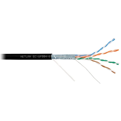 Кабель NETLAN U/UTP 4 пары, Кат.6 (Класс E), 250МГц, одножильный, BC (чистая медь), внешний, PE до -40C, черный, 305м