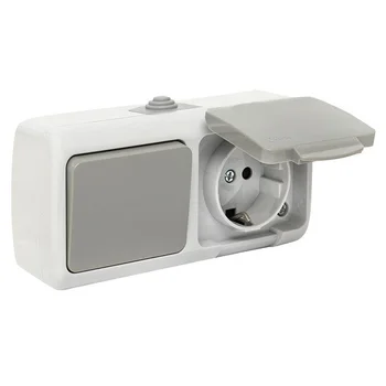 Блок ОП розетка 1-м 16А с заземл. с крышкой+выключатель 1-кл. Мурманск IP54 сер. EKF EFRV16-050-30-5 Блок ОП розетка 1-м 16А с заземл. с крышкой+выключатель 1-кл. Мурманск IP54 сер. EKF EFRV16-050-30-5