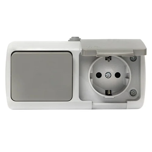 Блок ОП розетка 1-м 16А с заземл. с крышкой+выключатель 1-кл. Мурманск IP54 сер. EKF EFRV16-050-30-5