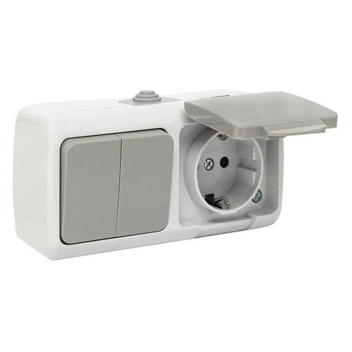 Блок ОП розетка 1-м 16А с заземл. с крышкой+выключатель 2-кл. Мурманск IP54 сер. EKF EFRV16-052-30-5 Блок ОП розетка 1-м 16А с заземл. с крышкой+выключатель 2-кл. Мурманск IP54 сер. EKF EFRV16-052-30-5