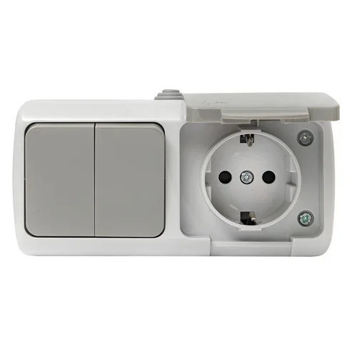 Блок ОП розетка 1-м 16А с заземл. с крышкой+выключатель 2-кл. Мурманск IP54 сер. EKF EFRV16-052-30-5 Блок ОП розетка 1-м 16А с заземл. с крышкой+выключатель 2-кл. Мурманск IP54 сер. EKF EFRV16-052-30-5