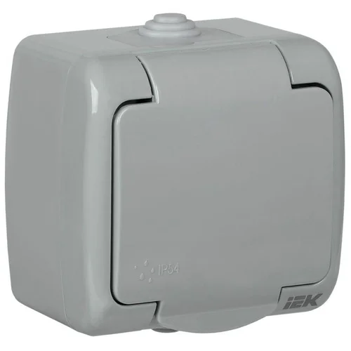 Розетка 1-м ОП Aquatic РСш12-2-А 16А IP54 с заземл. с крышкой сер. IEK ERA12-K03-16-54