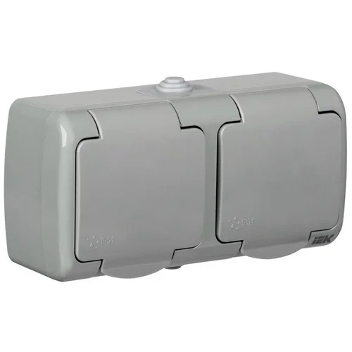 Розетка 2-м ОП Aquatic РСш22-2-А 16А IP54 с заземл. с крышкой сер. IEK ERA22-K03-16-54