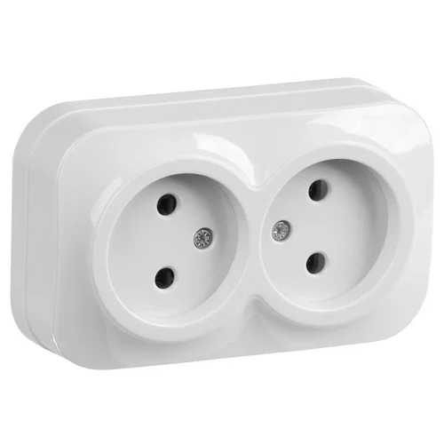 Розетка 2-м ОП GLORY РС22-2-ХБ 10А без заземл. бел. IEK ERH20-K01-10