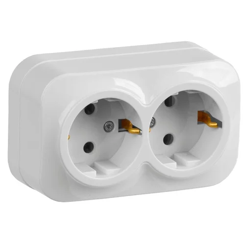 Розетка 2-м ОП GLORY РС22-3-ХБ 16А с заземл. бел. IEK ERH21-K01-16