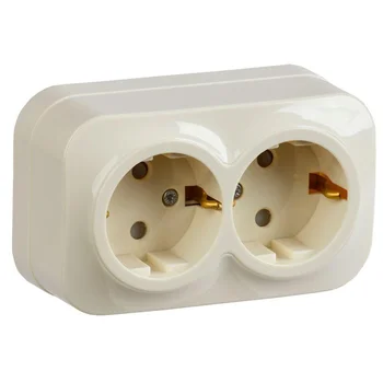 Розетка 2-м ОП GLORY РСш22-3-ХК 16А с заземл. защ. шторки крем. IEK ERH24-K33-16 Розетка 2-м ОП GLORY РСш22-3-ХК 16А с заземл. защ. шторки крем. IEK ERH24-K33-16