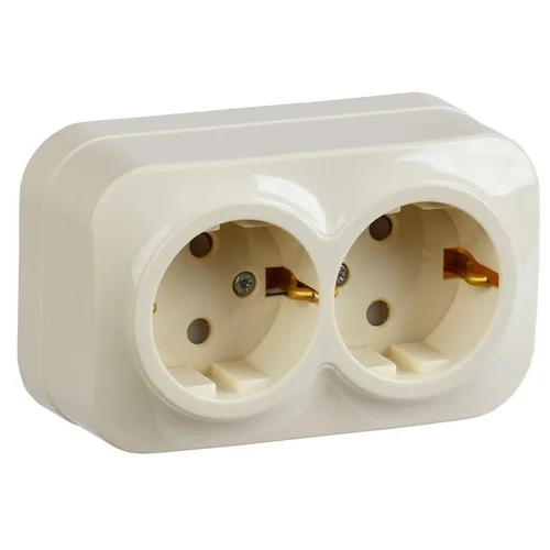 Розетка 2-м ОП GLORY РСш22-3-ХК 16А с заземл. защ. шторки крем. IEK ERH24-K33-16 Розетка 2-м ОП GLORY РСш22-3-ХК 16А с заземл. защ. шторки крем. IEK ERH24-K33-16