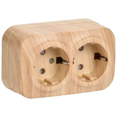 Розетка 2-м ОП GLORY РСш22-3-ХС 16А с заземл. защ. шторки сосна IEK ERH24-K34-16