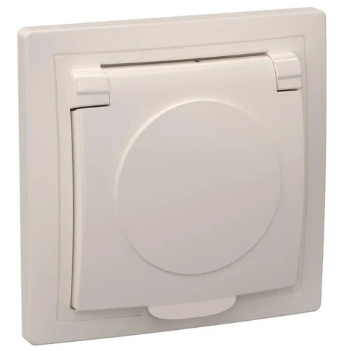 Розетка 1-м СП Кварта РСб10-3-ККм 16А IP20 с заземл. с крышкой крем. IEK ERK15-K33-16-DM