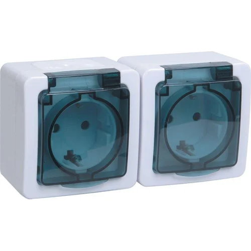 Розетка 2-м ОП Гермес Plus РСб22-3-ГПБд 16А IP54 с заземл. с дым. крышкой бел. IEK ERMP22-K03-16-54-