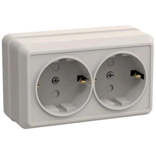 Розетка 2-м ОП Октава РСш22-3-ОКм 16А IP20 с заземл. защ. шторки крем. IEK ERO24-K33-16-DC
