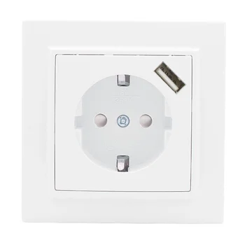 Розетка 1-м СП Минск 16А IP20 с заземл. защ. шторки с заряд. устройством USB 1А бел. EKF ERR16-028-1 Розетка 1-м СП Минск 16А IP20 с заземл. защ. шторки с заряд. устройством USB 1А бел. EKF ERR16-028-1