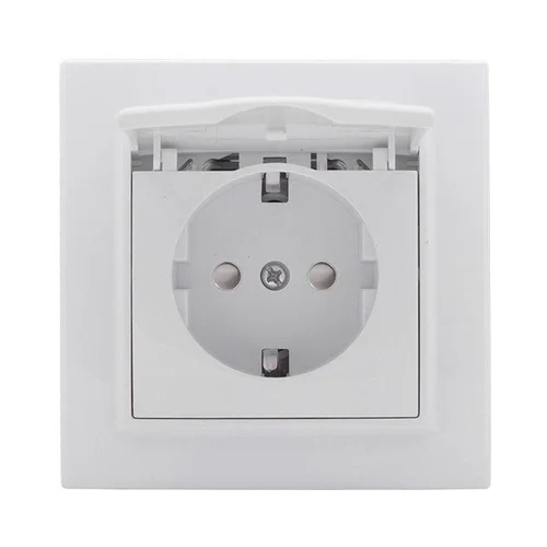Розетка 1-м СП Минск 16А IP20 с заземл. защ. шторки с крышкой бел. Basic EKF ERR16-029-100
