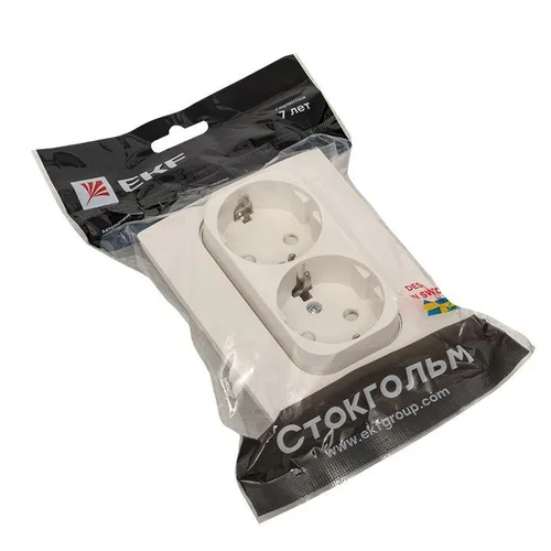 Розетка 2-м СП Стокгольм 16А IP20 с заземл. защ. шторки бел. PROxima EKF EXR16-128-10 Розетка 2-м СП Стокгольм 16А IP20 с заземл. защ. шторки бел. PROxima EKF EXR16-128-10