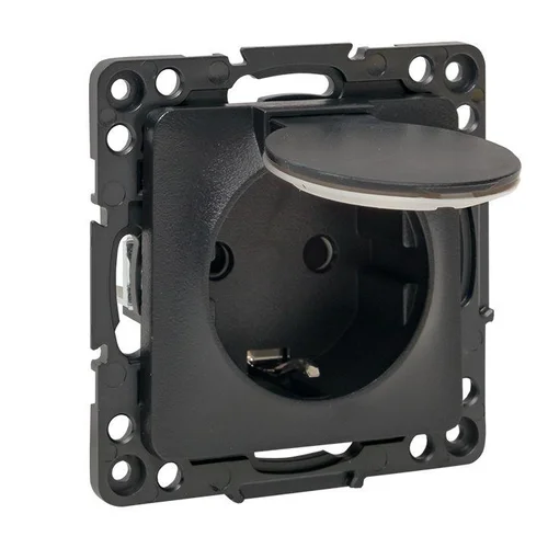 Розетка 1-м СП Стокгольм 16А IP44 с заземл.защ. шторки с крышкой механизм черн. PROxima EKF EZR16-02