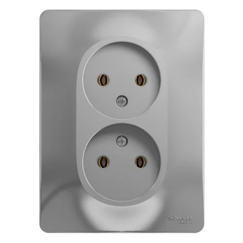 Розетка 2-м СП Glossa 16А IP20 без заземл. в сборе алюм. SE GSL000320 Розетка 2-м СП Glossa 16А IP20 без заземл. в сборе алюм. SE GSL000320