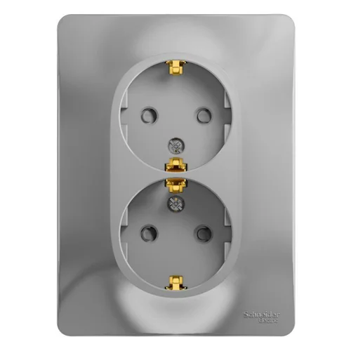 Розетка 2-м СП Glossa 16А IP20 с заземл. защ. шторки в сборе алюм. SE GSL000326 Розетка 2-м СП Glossa 16А IP20 с заземл. защ. шторки в сборе алюм. SE GSL000326