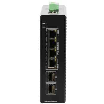 Промышленный управляемый PoE коммутатор L2+, 4 порта GE PoE 120W + 2 порта uplink GE SFP Промышленный управляемый PoE коммутатор L2+, 4 порта GE PoE 120W + 2 порта uplink GE SFP