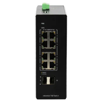 Промышленный управляемый PoE коммутатор L2+, 8 порта GE PoE 240W + 2 порта uplink GE SFP Промышленный управляемый PoE коммутатор L2+, 8 порта GE PoE 240W + 2 порта uplink GE SFP
