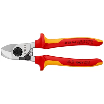 Кабелерез VDE, пружина, рез: кабель d 15 мм (50 мм², AWG 1/0), L-165 мм, хром, 2-к ручки KN-9526165 Кабелерез VDE, пружина, рез: кабель d 15 мм (50 мм², AWG 1/0), L-165 мм, хром, 2-к ручки KN-9526165