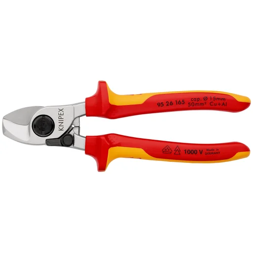 Кабелерез VDE, пружина, рез: кабель d 15 мм (50 мм², AWG 1/0), L-165 мм, хром, 2-к ручки KN-9526165 Кабелерез VDE, пружина, рез: кабель d 15 мм (50 мм², AWG 1/0), L-165 мм, хром, 2-к ручки KN-9526165